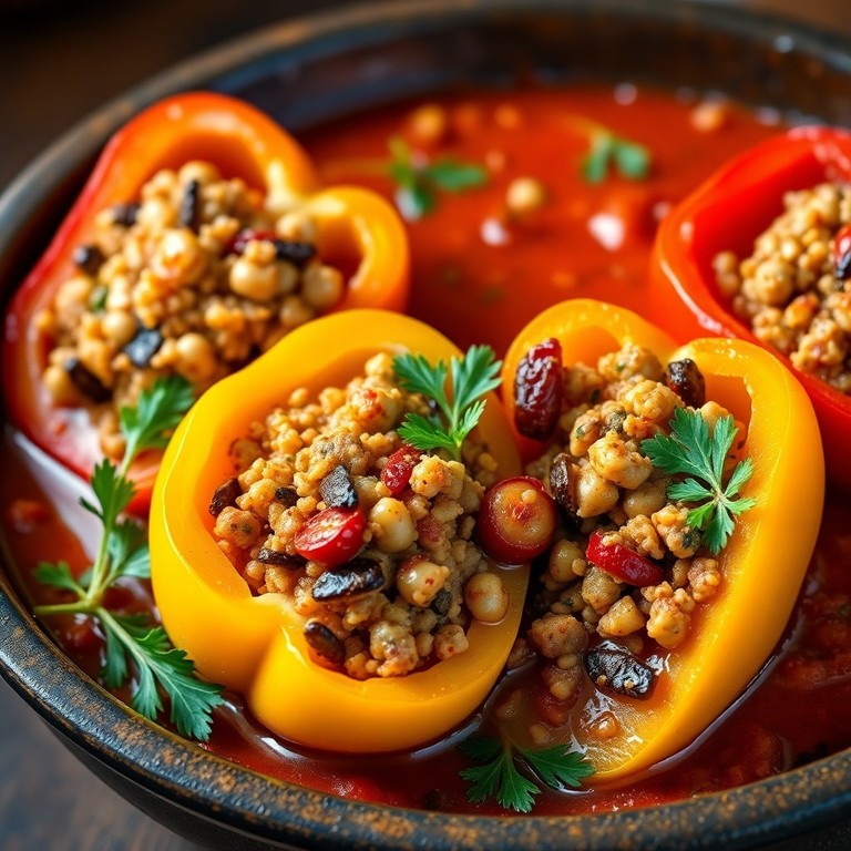 Mediterrane Paprika mit Esskastanien-Füllung und Kräutern