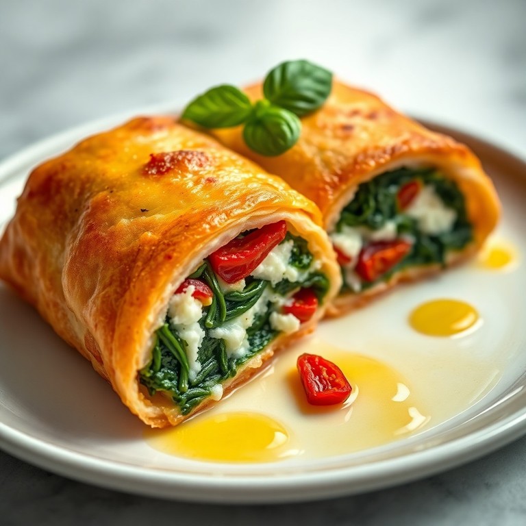 Vegetarischer Mediterraner Strudel mit Spinat, Ricotta und sonnengetrockneten Tomaten