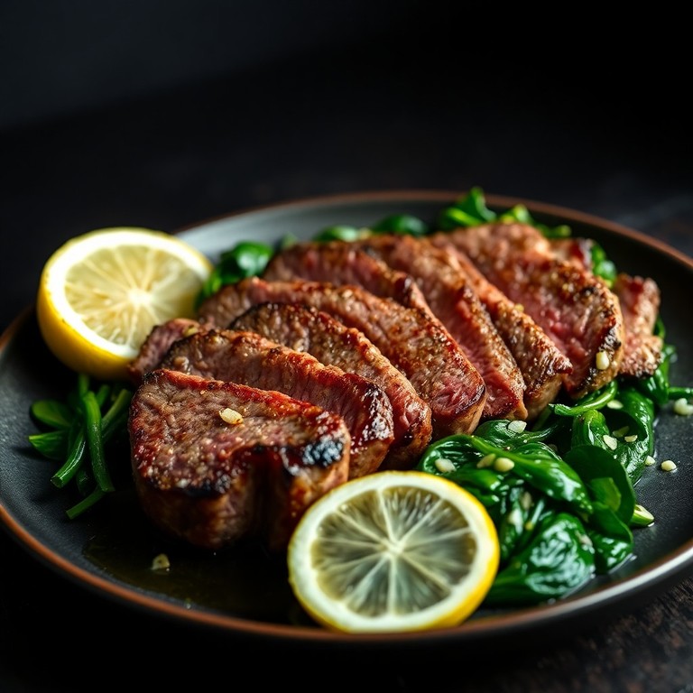 Lemon-Garlic Steak with Sautéed Spinach