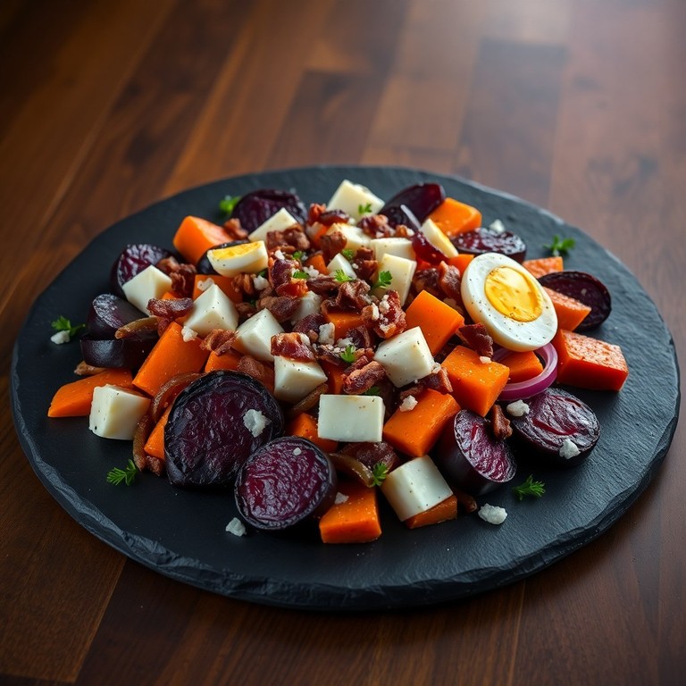 Salada Colorida de Legumes Assados com Queijos e Bacon Crocante