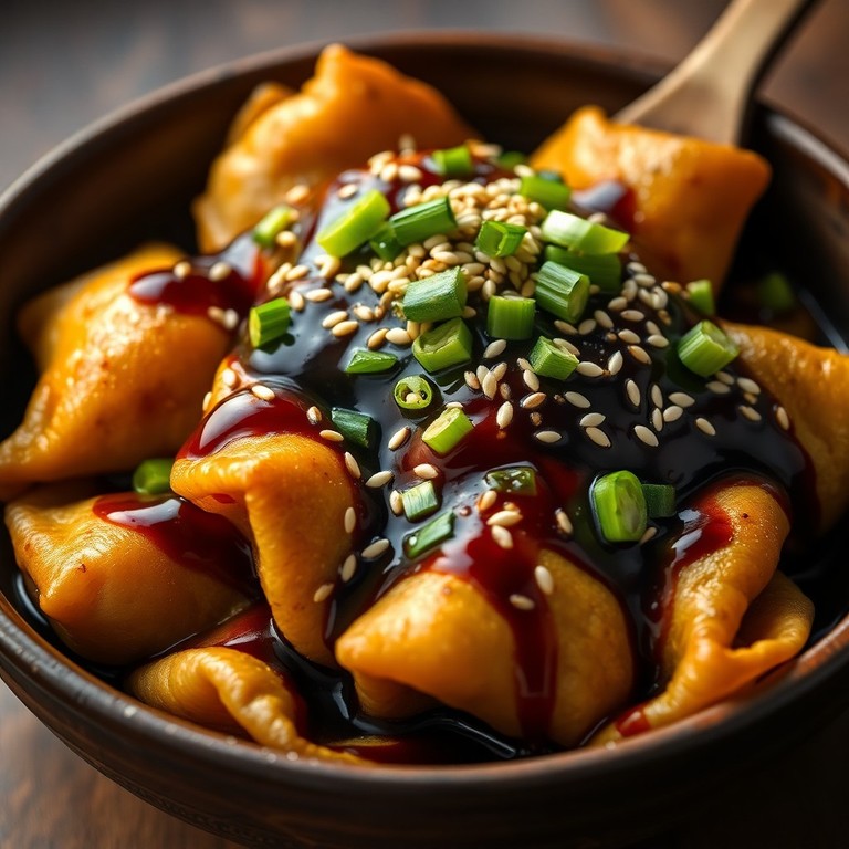 Gebratene Maultaschen mit Sesam-Soja-Glasur