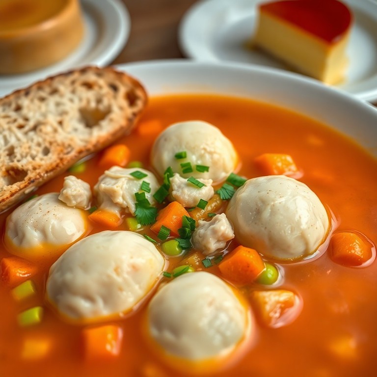 Vori Vori de Pollo Tradicional con Pan Casero y Flan de Postre