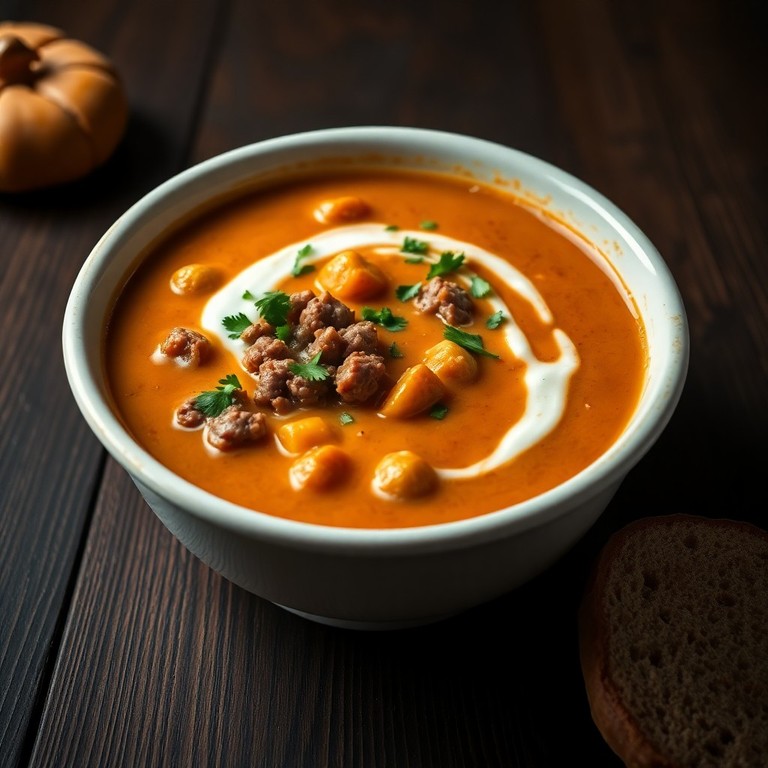 Sopa Cremosa de Cenoura, Batata e Carne Moída