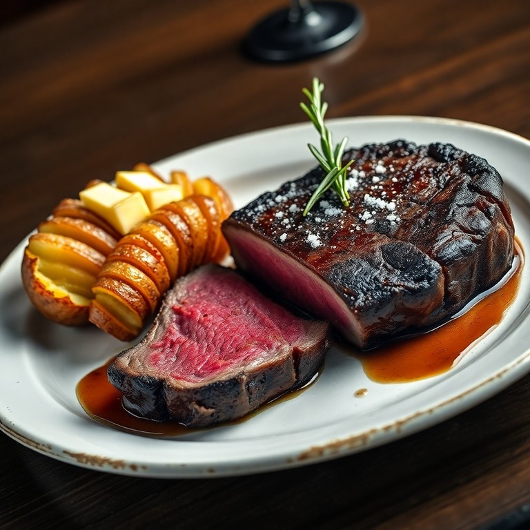 Klassisches Rindersteak mit cremigen Hasselback-Kartoffeln