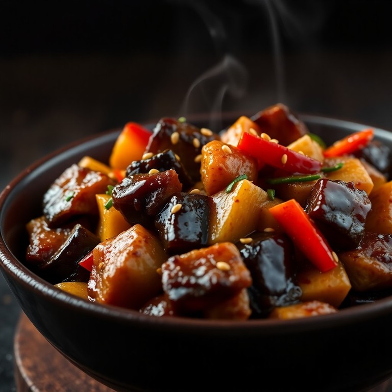 Poulet Sauté aux Aubergines et Poivrons, Sauce Gingembre-Soja