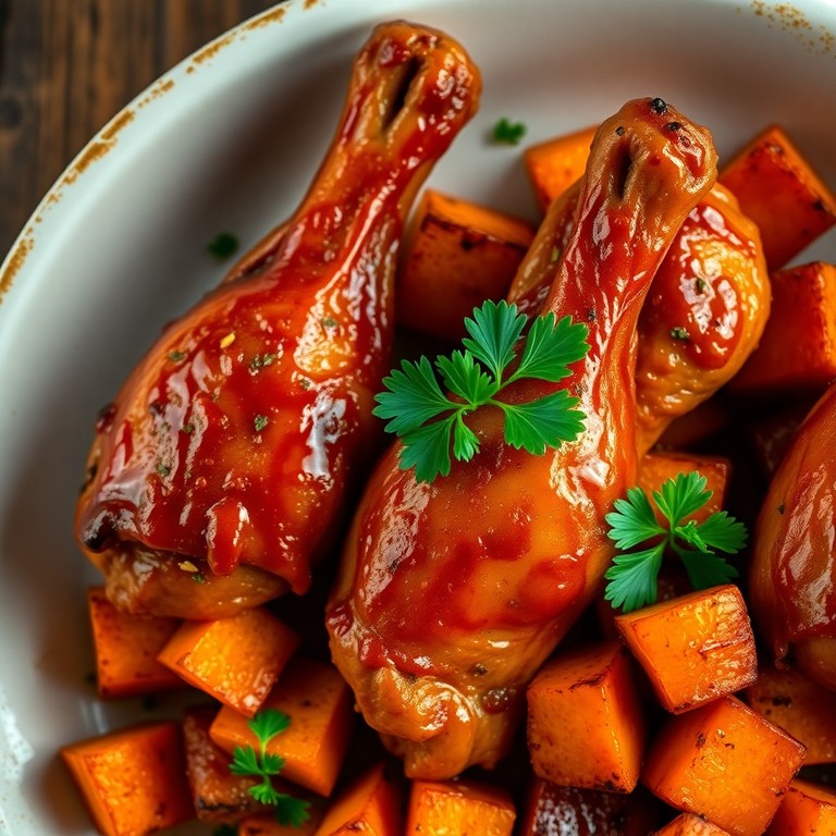 Медово-горчичные куриные ножки с бататом