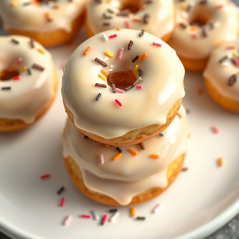 Mini Donuts de Baunilha Fofinhos com Cobertura de Chocolate Branco