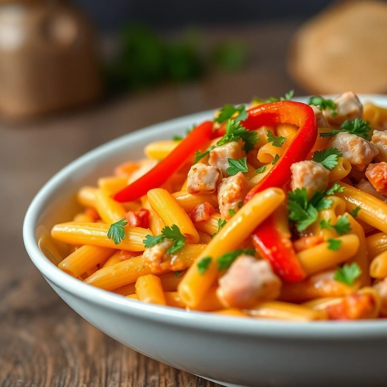 Pâtes Sautées aux Épices, Jambon et Poivron Crémeux