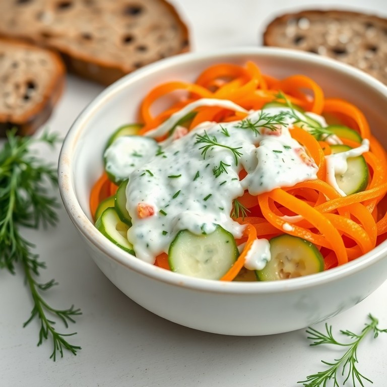 Knackiger Gurken-Karotten-Salat mit veganem Dill-Joghurt-Dressing
