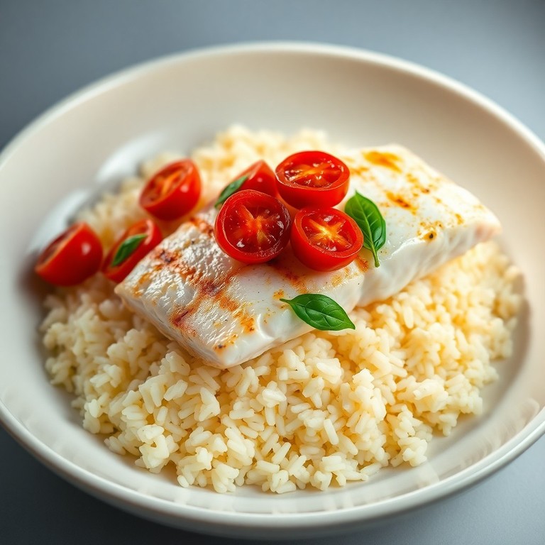 Riz Parfumé au Poisson Grillé et Tomates Cerises Sautées