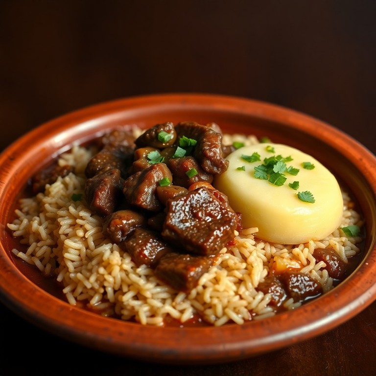 Arroz con Carne y Cebolla a la Criolla con Papas