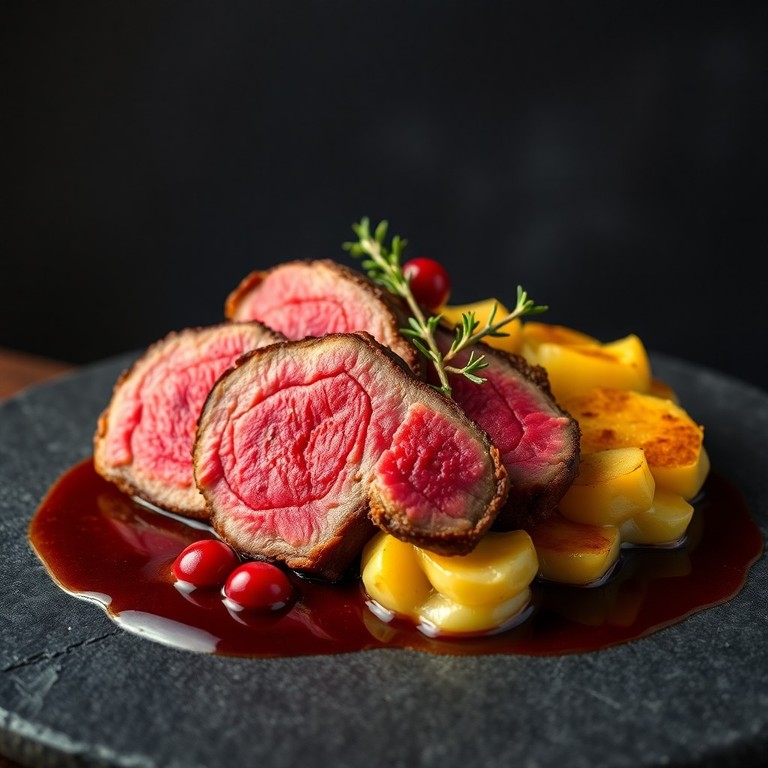 Hirschrücken mit cremigem Bergkäse-Gratin