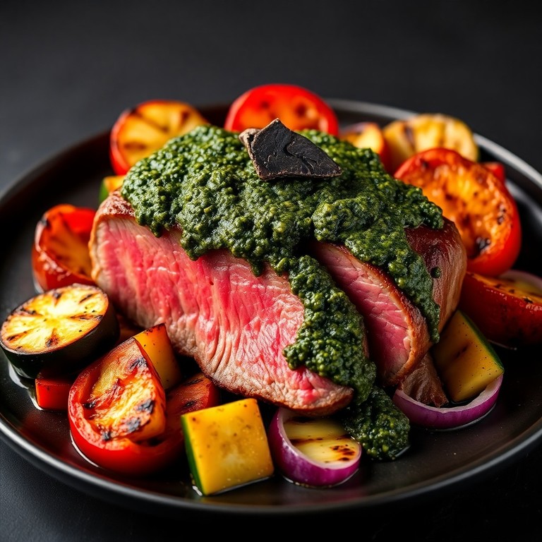 Filet de Bœuf au Pesto de Truffe et Légumes Grillés