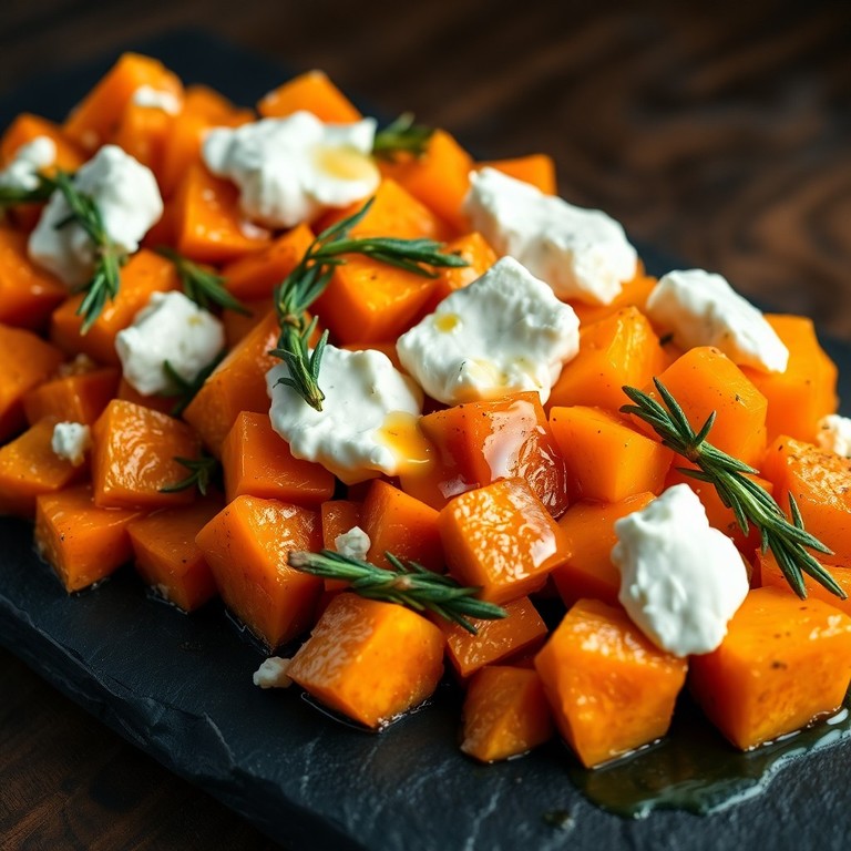Тыква, запеченная с розмарином и козьим сыром