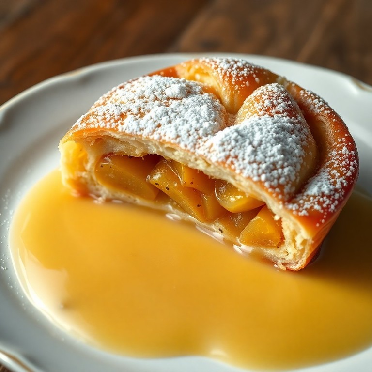 Klassischer Quittenstrudel mit hausgemachter Vanillesoße
