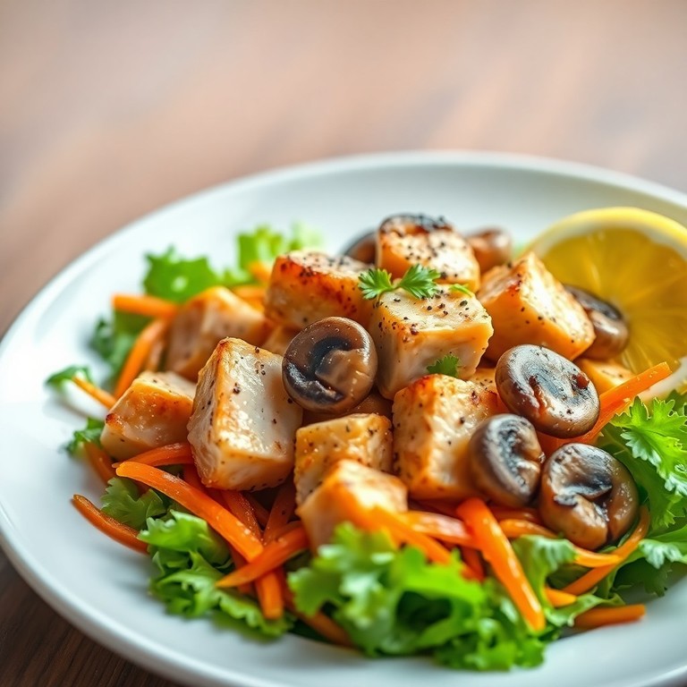 Ensalada Tibia de Pollo, Champiñones y Zanahoria