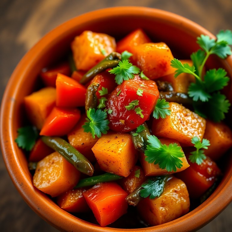 Spicy Tomato Green Chilli Aloo Stir-Fry (Garlic-Free)
