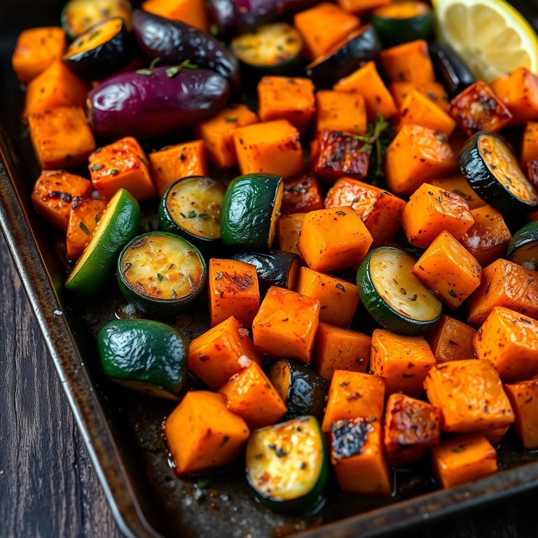 Mediterranes Ofengemüse mit Zucchini, Aubergine und Süßkartoffel