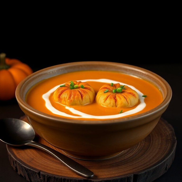 Cremige Kürbis-Ingwer-Suppe mit herzhaften Maultaschen