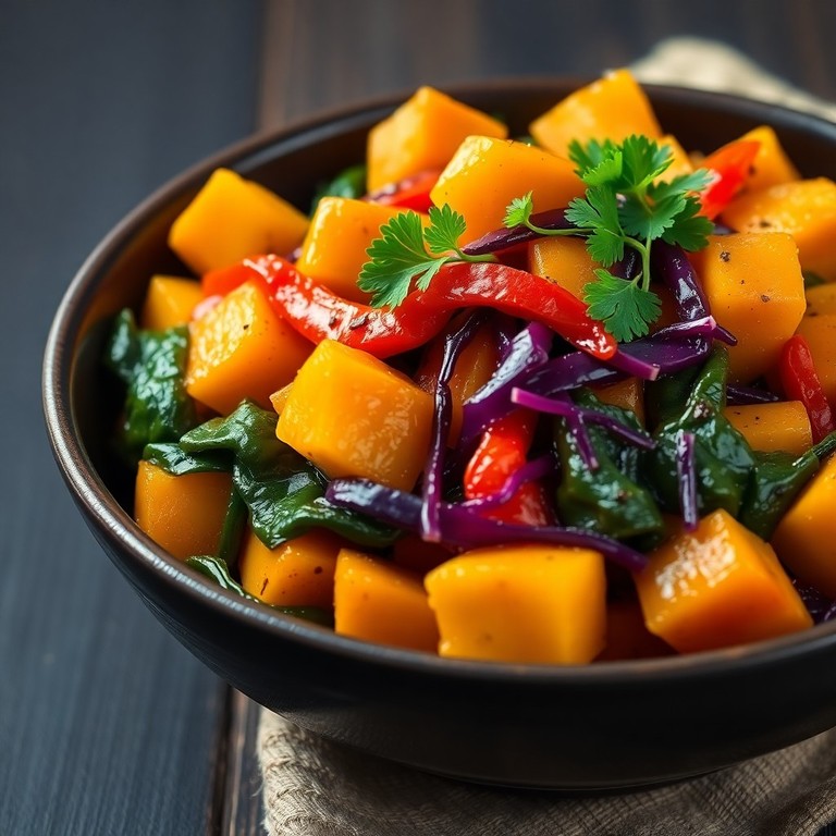 Refogado Rápido de Batata Doce, Espinafres e Pimentões