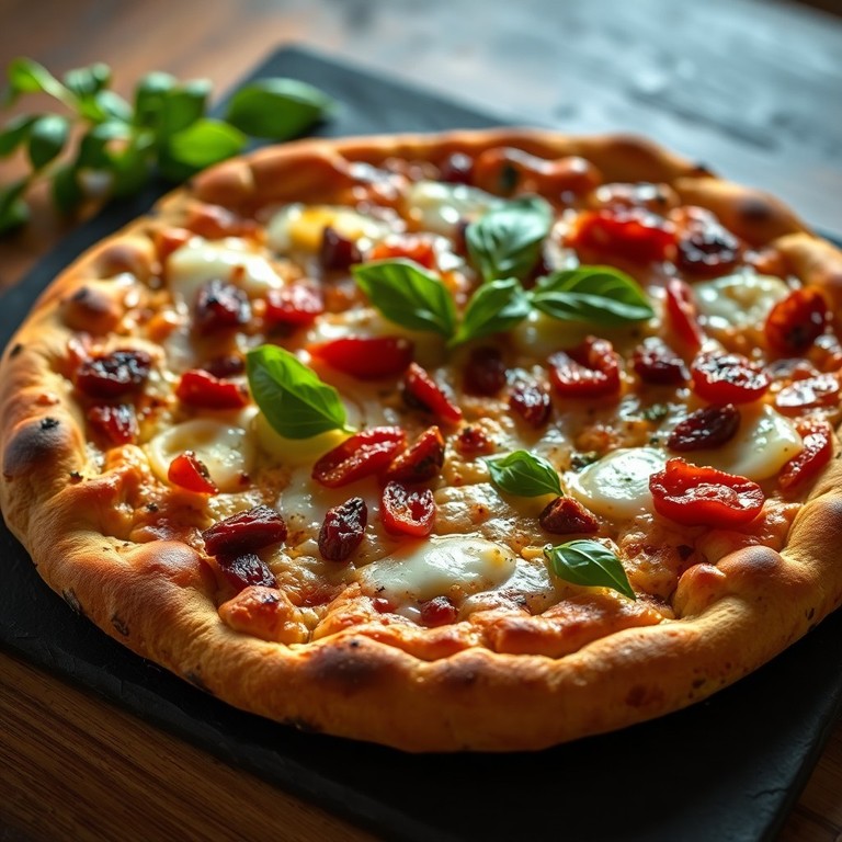 Pizza Vegana Crujiente con Puerro Caramelizado y Tomate Seco