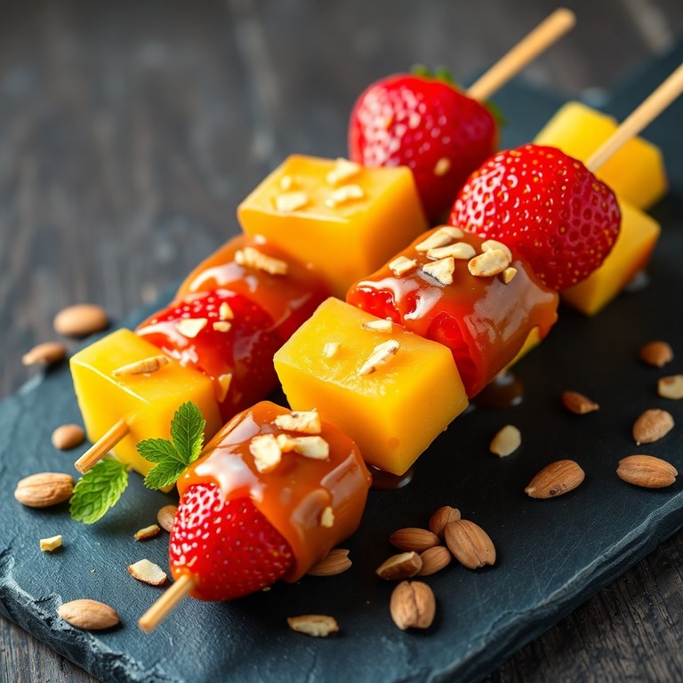 Spiedini di Frutta Caramellata alle Mandorle Croccanti