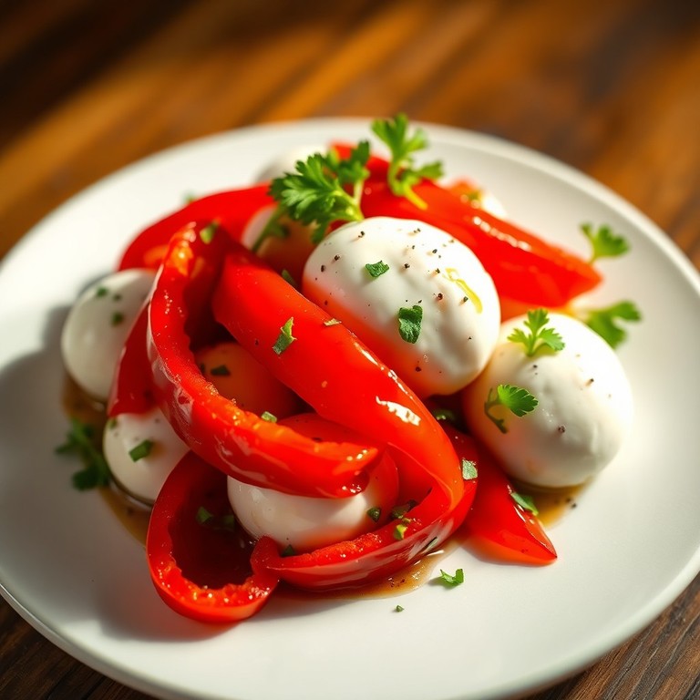 Классический салат из запеченного перца и моцареллы