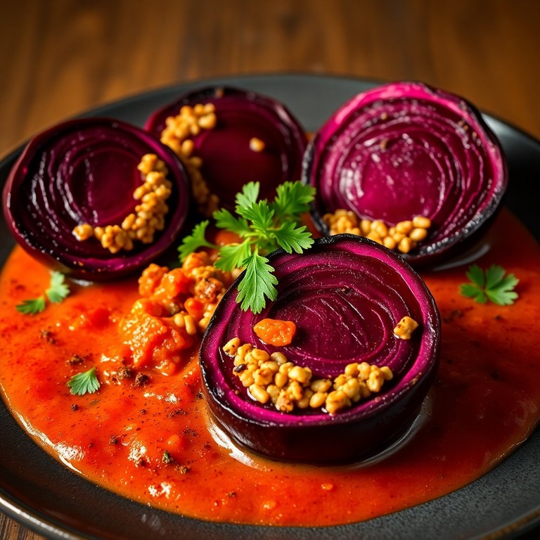 Gefüllte Rote Bete mit Quinoa und würziger Gemüsesauce