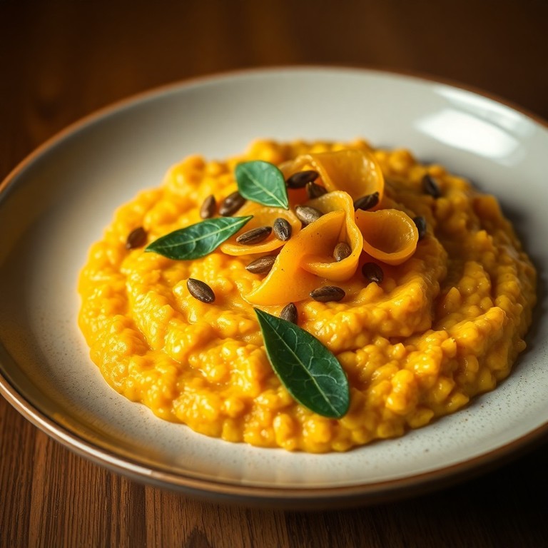 Cremiges Kürbis-Risotto mit knusprigen Schupfnudeln