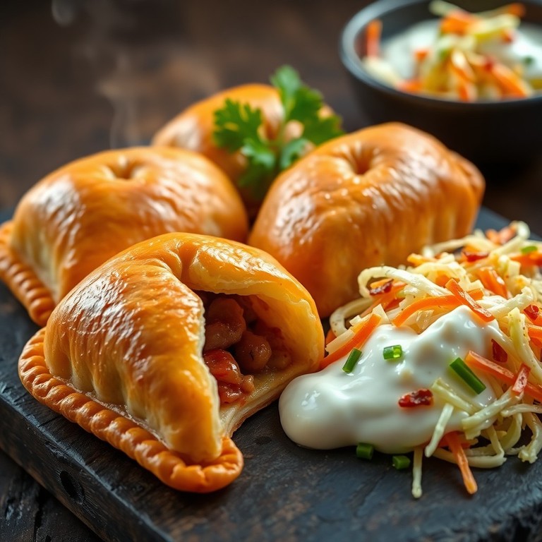 Gyros-Taschen aus Blätterteig mit Tzatziki und Krautsalat