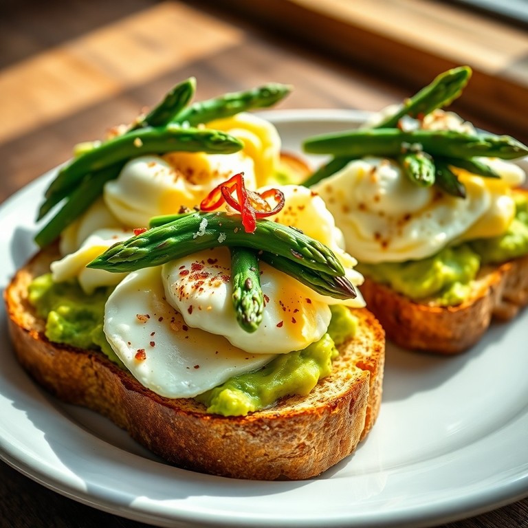 Tostadas de Aguacate y Huevos Revueltos con Espárragos