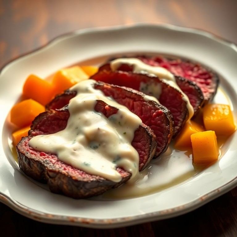 Contrafilé Suculento com Molho Cremoso de Requeijão e Legumes