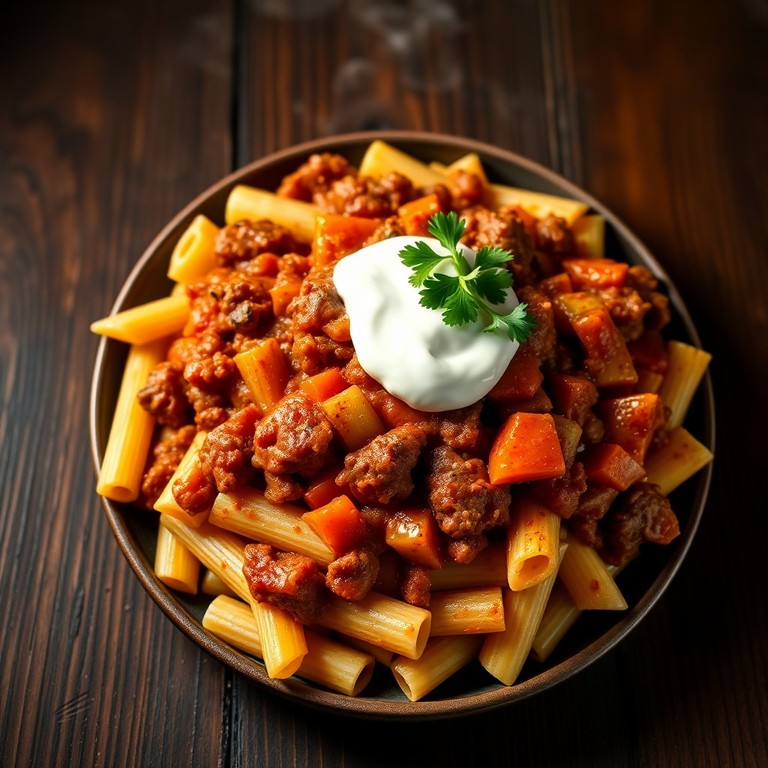 Italienische Nudeln mit Würzigem Gemüse-Ragout und Joghurt