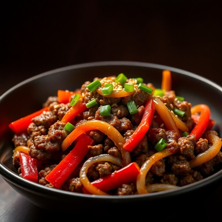 Spicy Ground Beef and Onion Stir-Fry with Red Pepper