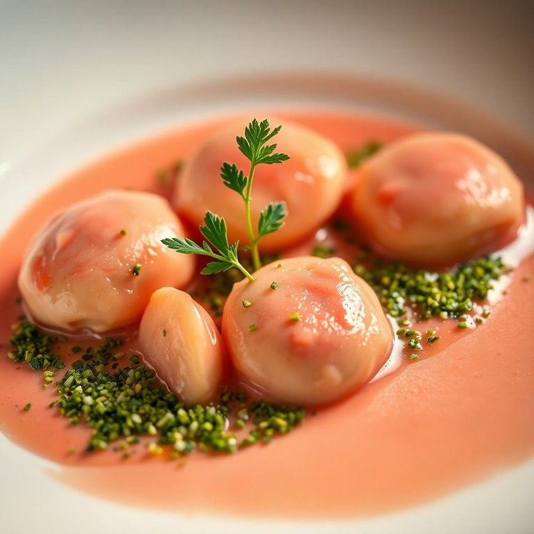 Mini Raviolis de Mariscos con Salsa Aurora y Tierra de Estragón