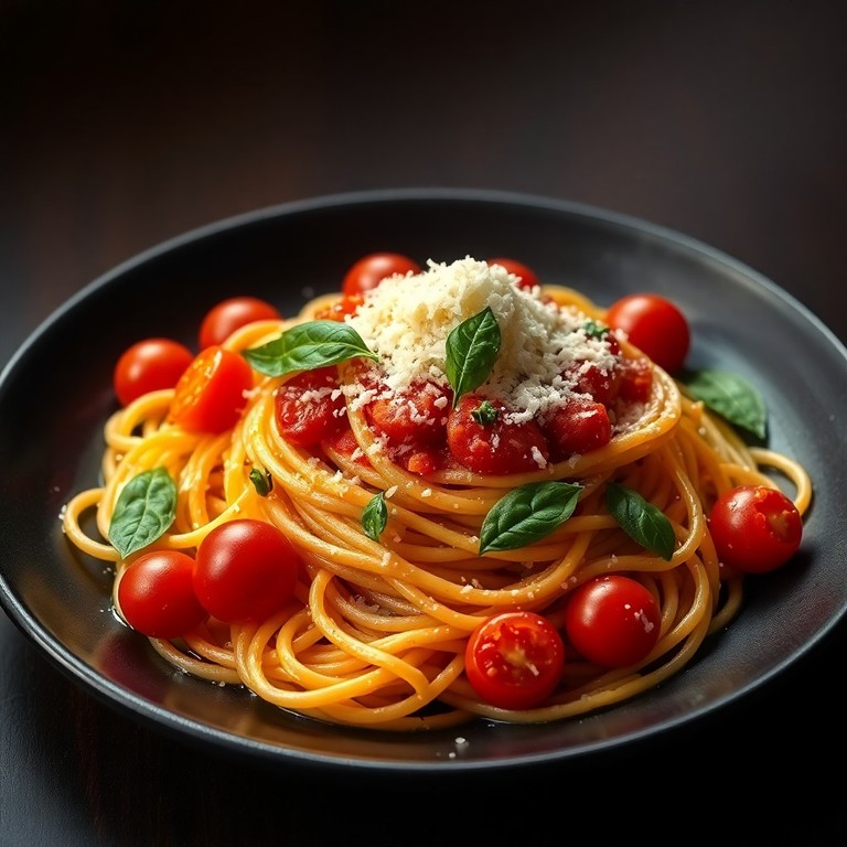 Паста с соусом из томатных черри и базилика