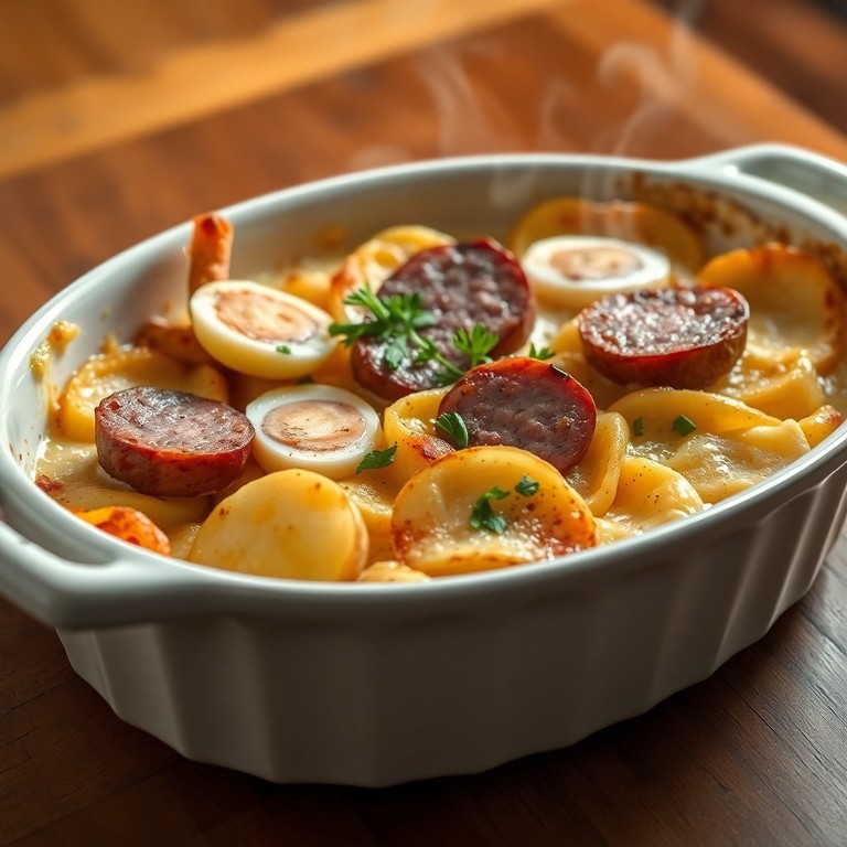 Klassischer Ungarischer Kartoffelgratin mit Rauchwurst