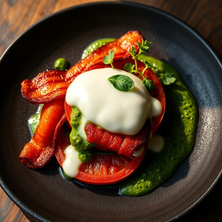 Hartig Ontbijt met Warm Ontbijtspek, Gegrilde Groenten en Gesmolten Mozzarella
