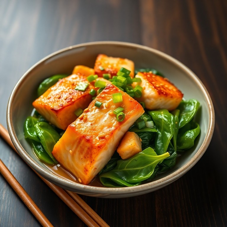 Salteado de Salmón y Espinacas con Jengibre y Ajo