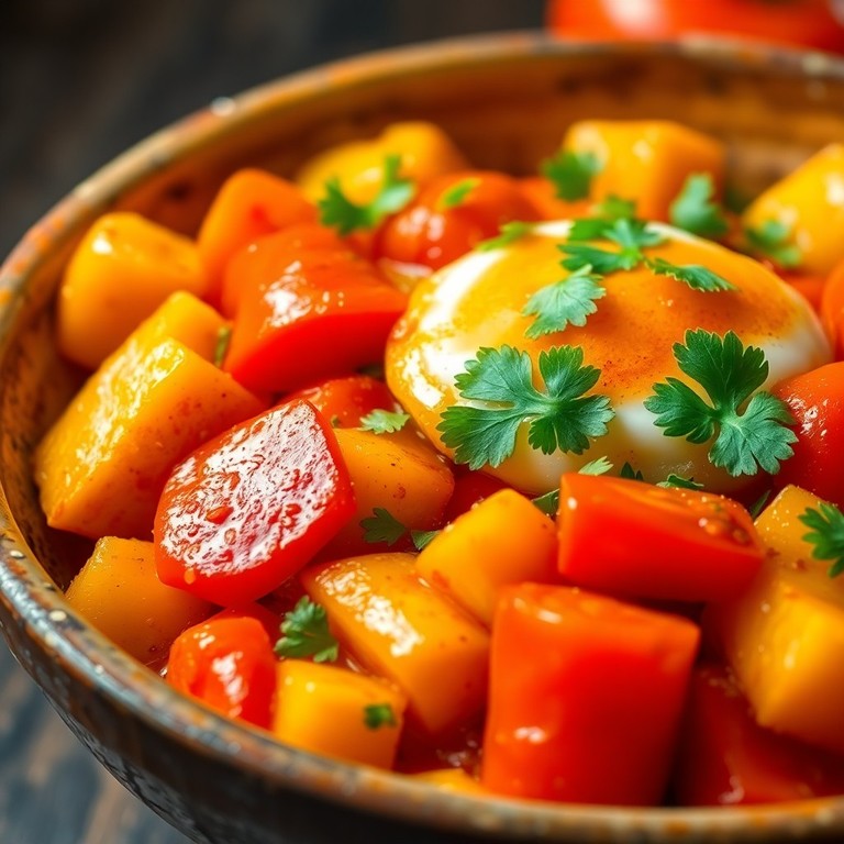 Spicy Tomato & Pepper Stir-Fry with Potatoes and Egg
