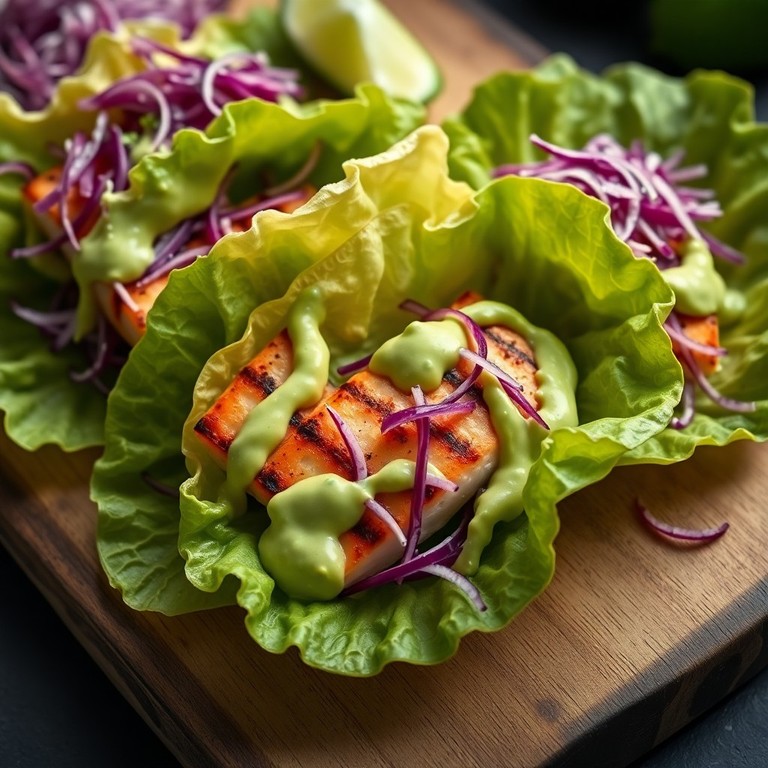 Tacos de Pez Emperador en Hojas de Lechuga con Salsa Cremosa de Aguacate