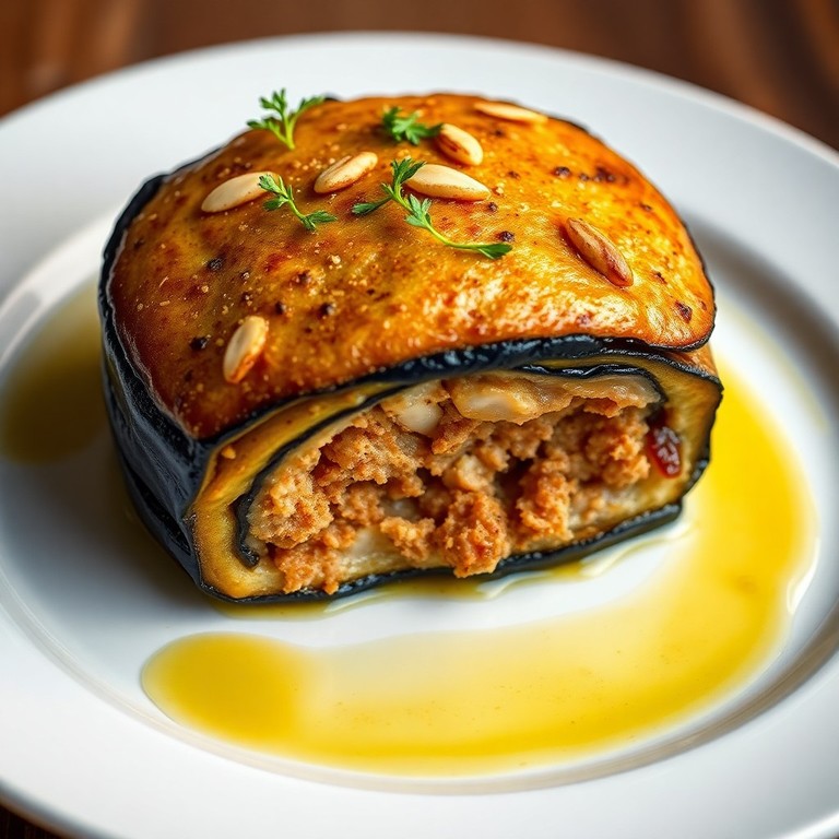 Timbal de Berenjena, Pollo y Almendras al Horno