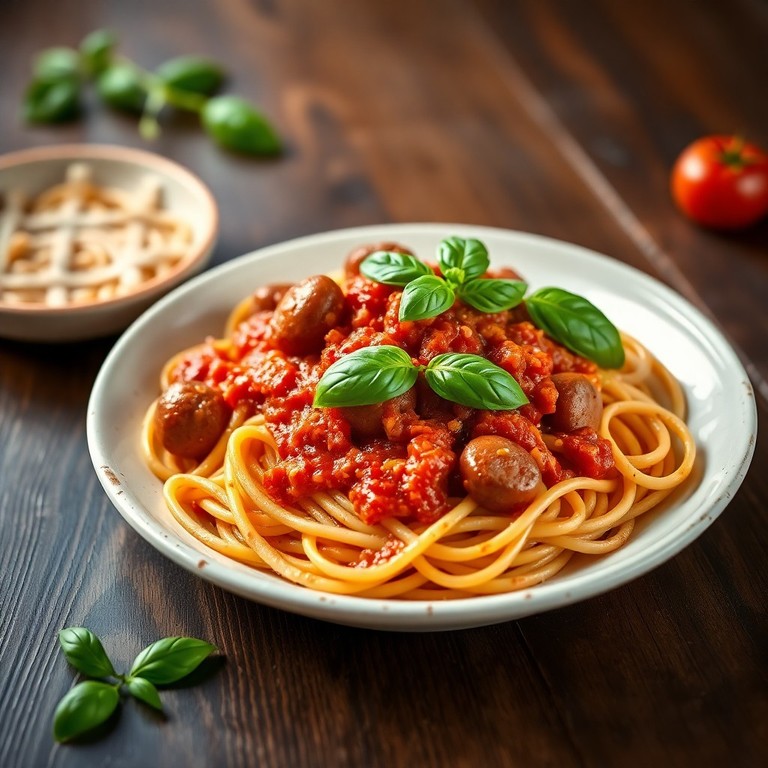 Espaguete à Moda Italiana com Linguiça e Tomate