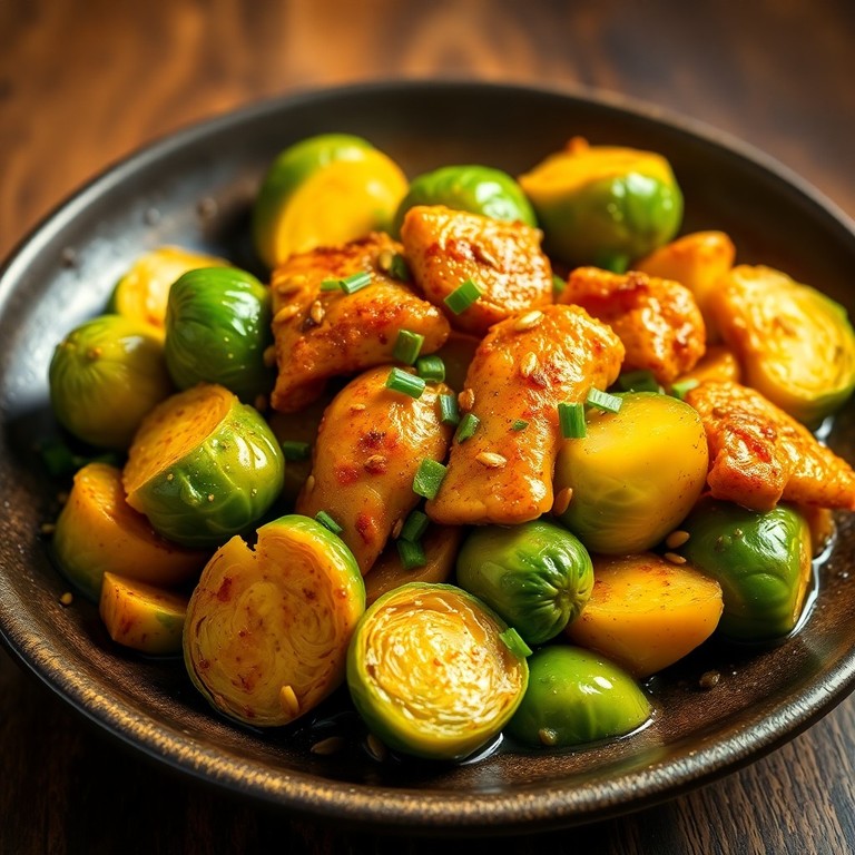 Würzige Hähnchenpfanne mit Rosenkohl und Kurkuma (2)