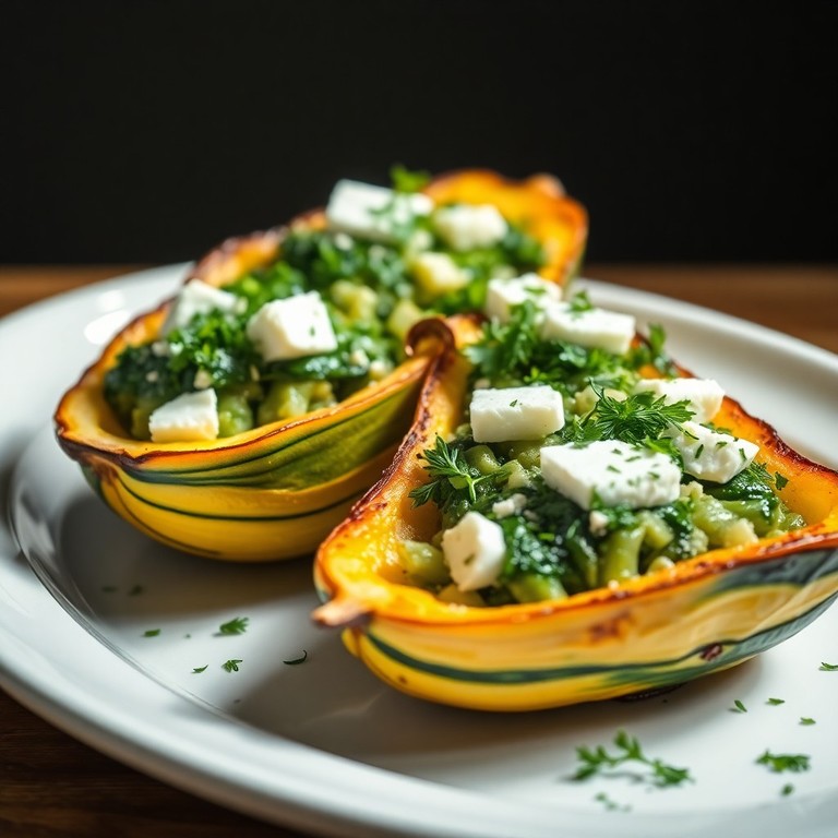 Mediterranean Stuffed Summer Squash Boats with Feta and Spinach