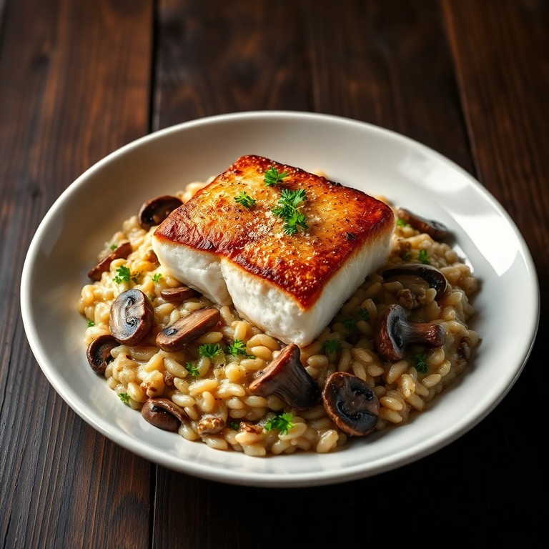 Romige Eekhoorntjesbrood Risotto met Gebakken Kabeljauw