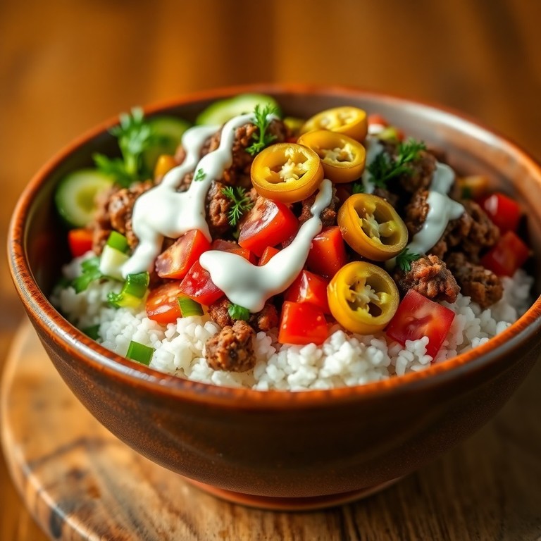 Quick Gyro-Inspired Rice Bowl with Tzatziki Drizzle