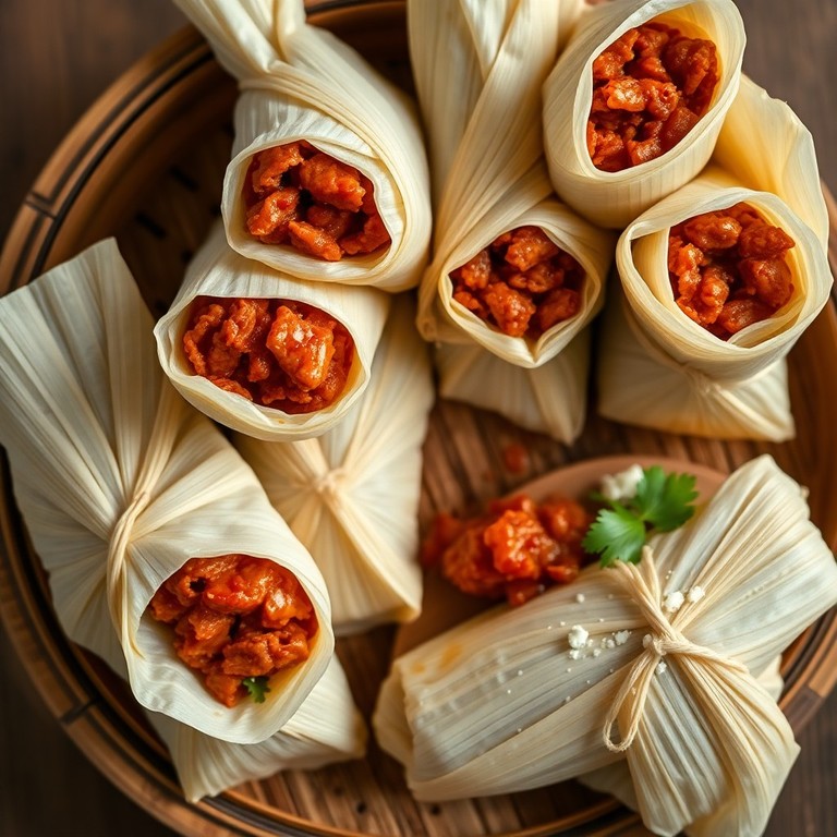 Classic Pork Tamales with Red Chili Sauce