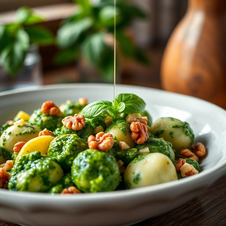 Gnocchi au Pesto de Basilic, Noix et Parmesan