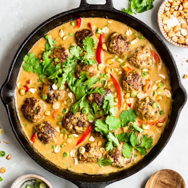 Cilantro Chicken Meatballs in Mango Coconut Sauce